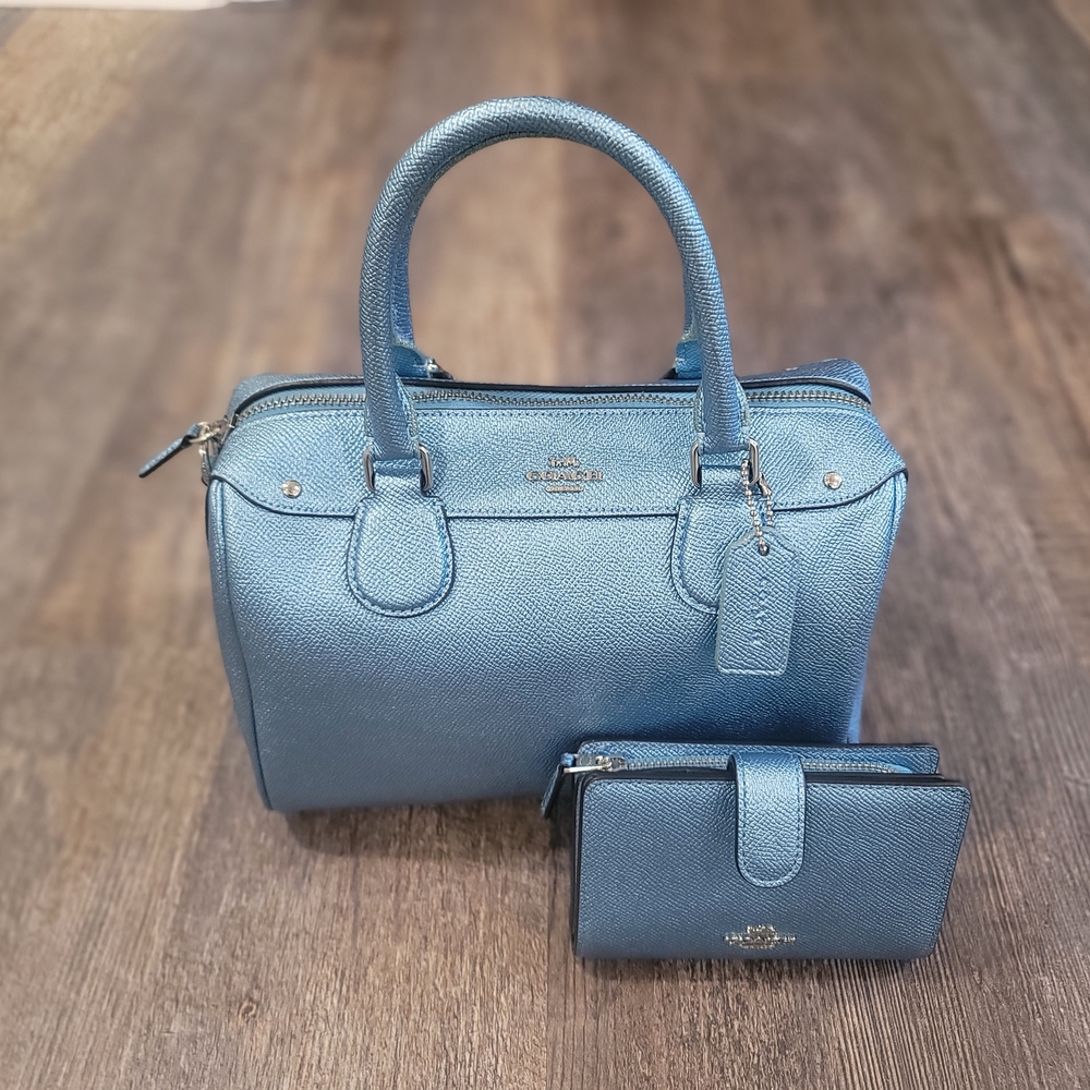Coach Blue Handbag and Wallet Set